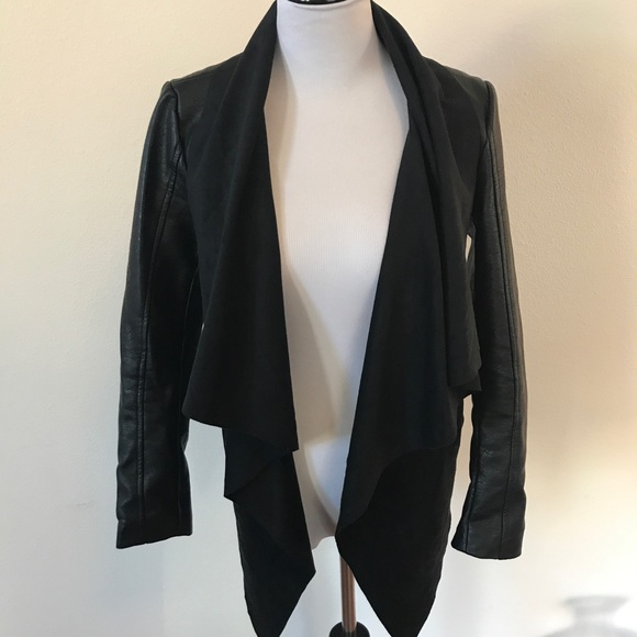 Bnci Jackets Coats Black Drape Front Faux Leather Jacket Xs